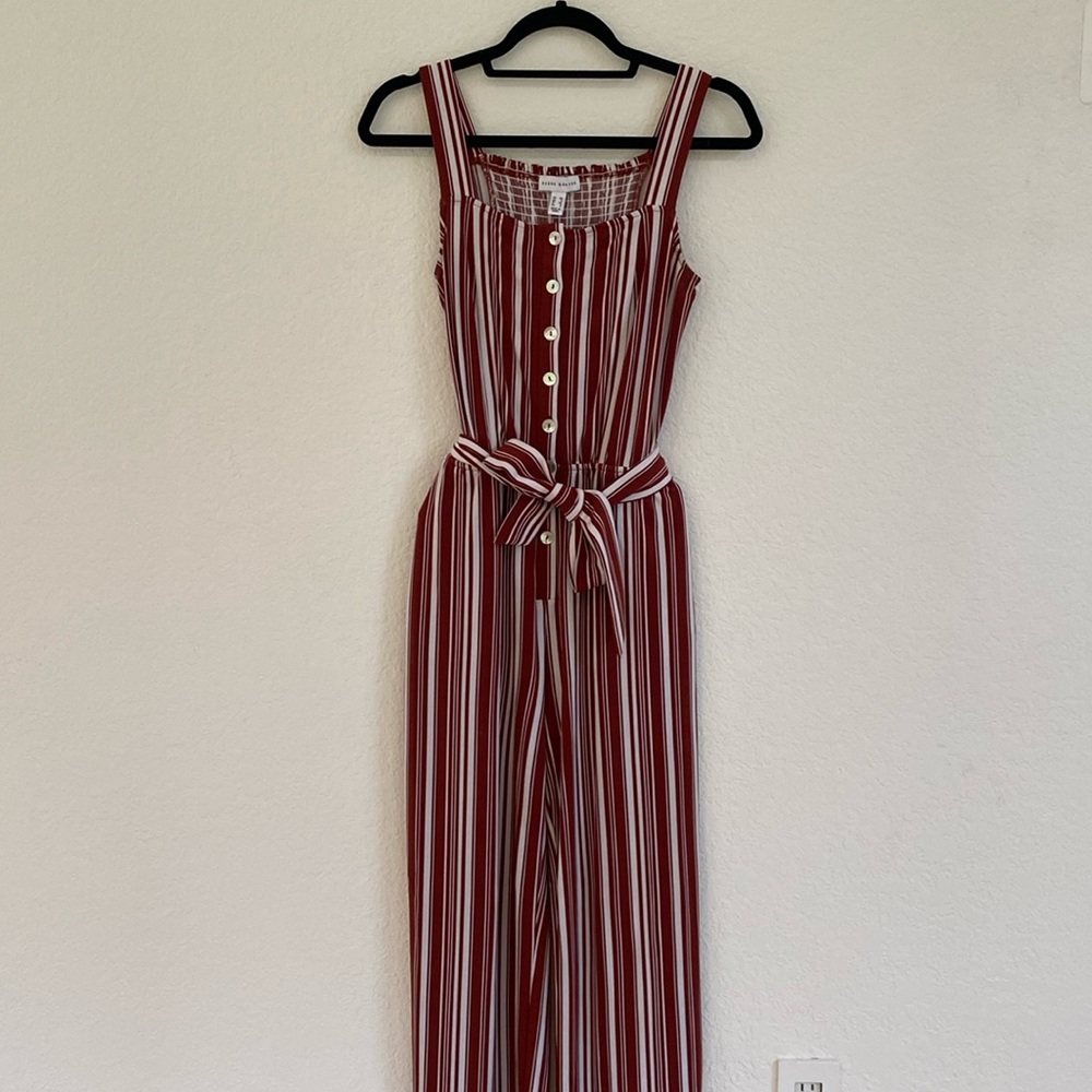 Susan Graver Clay Striped Belted Jumpsuit